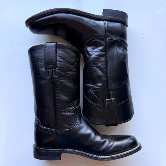 JUSTIN Cora Roper Womens 5.5B Black Leather Western Boots 10" Shaft Rubber Sole - Picture 4 of 16